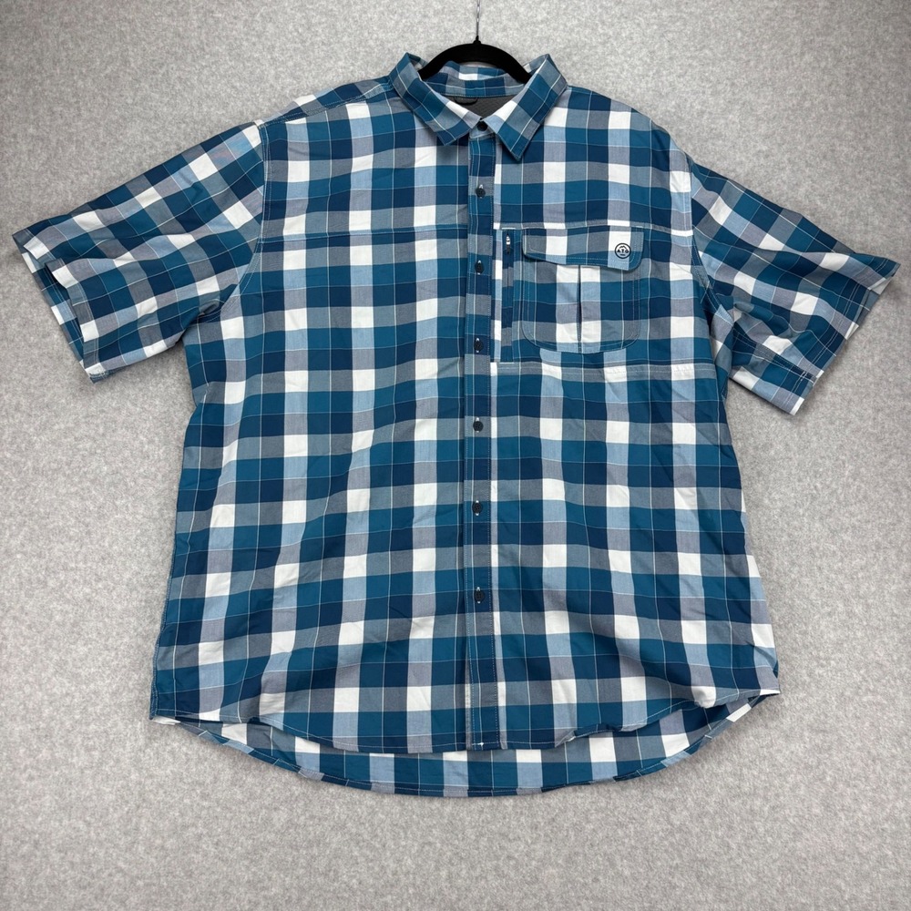 Wrangler ATG Shirt Mens XXL Blue Plaid Short Sleeve Utility Hiking Gorpcore
